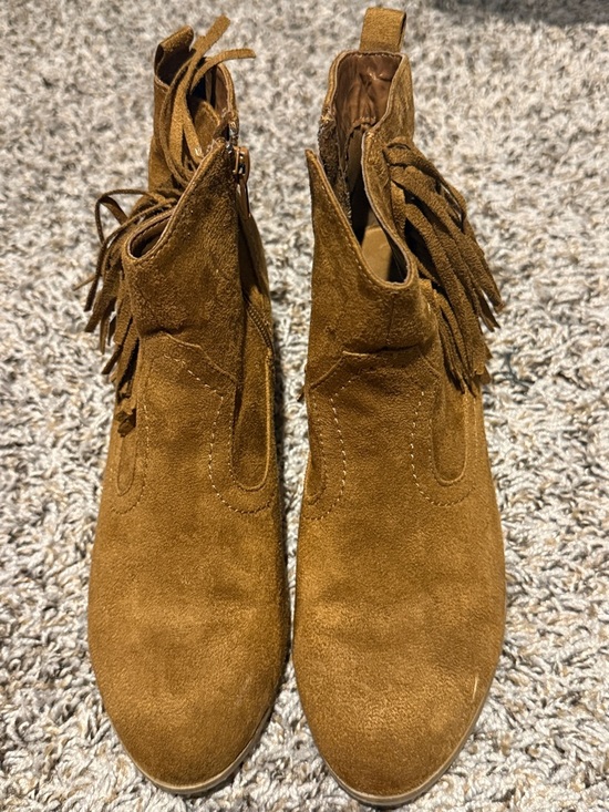 Brash Shoes - Brash Cognac Suede Fringe Ankle Booties